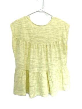 Self Esteem Yellow Shirt with Cap Sleeves, Ruffle Hem, and Specks of Gold